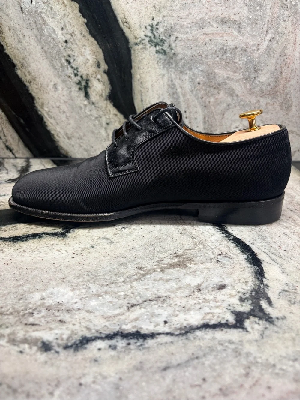 Santoni Black Textile Leather Derby Dress Shoes Men’s UK 9 US 10 Italy